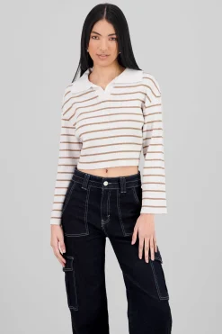 Shasa Striped Knit Polo Collar Sweater