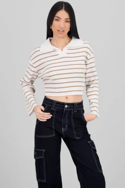 Shasa Striped Knit Polo Collar Sweater