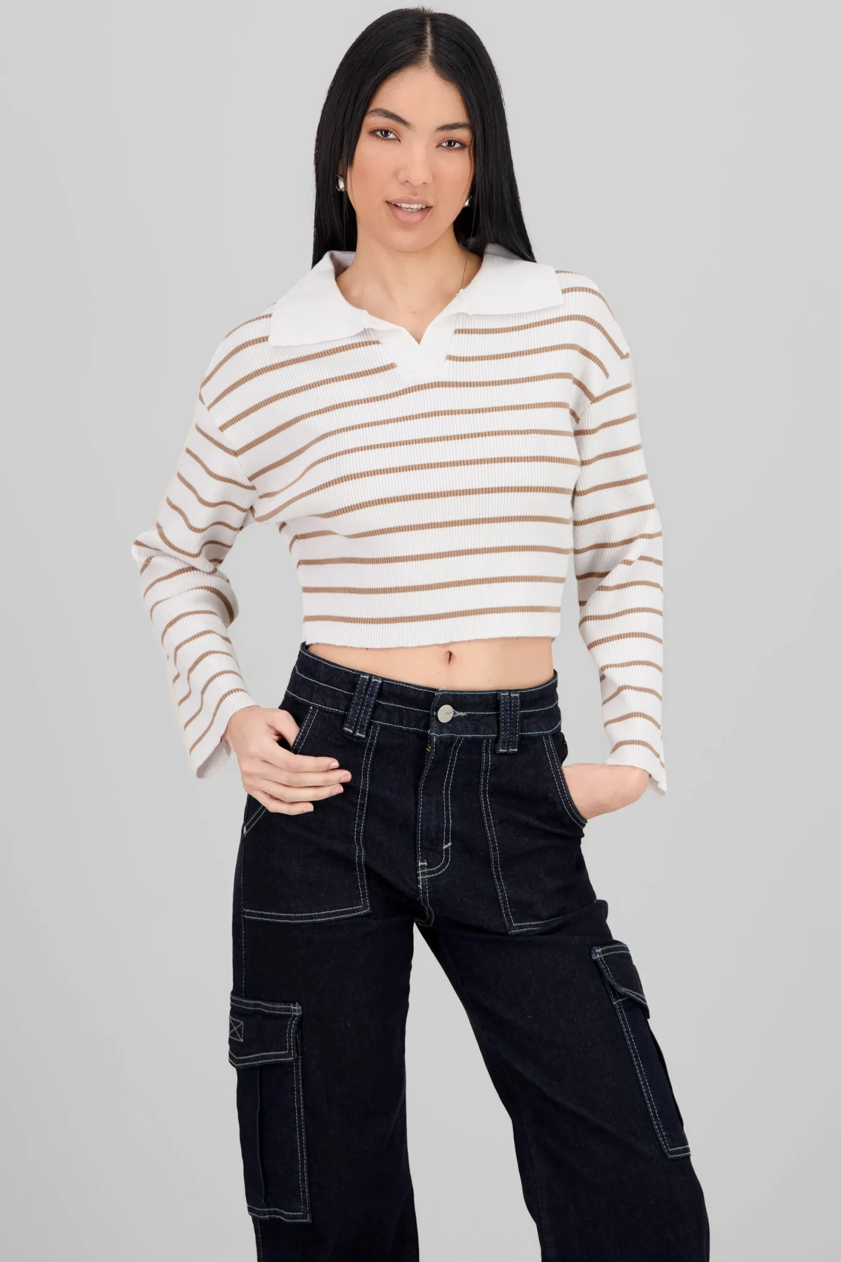 Shasa Striped Knit Polo Collar Sweater