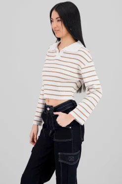 Shasa Striped Knit Polo Collar Sweater