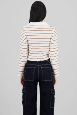 Shasa Striped Knit Polo Collar Sweater
