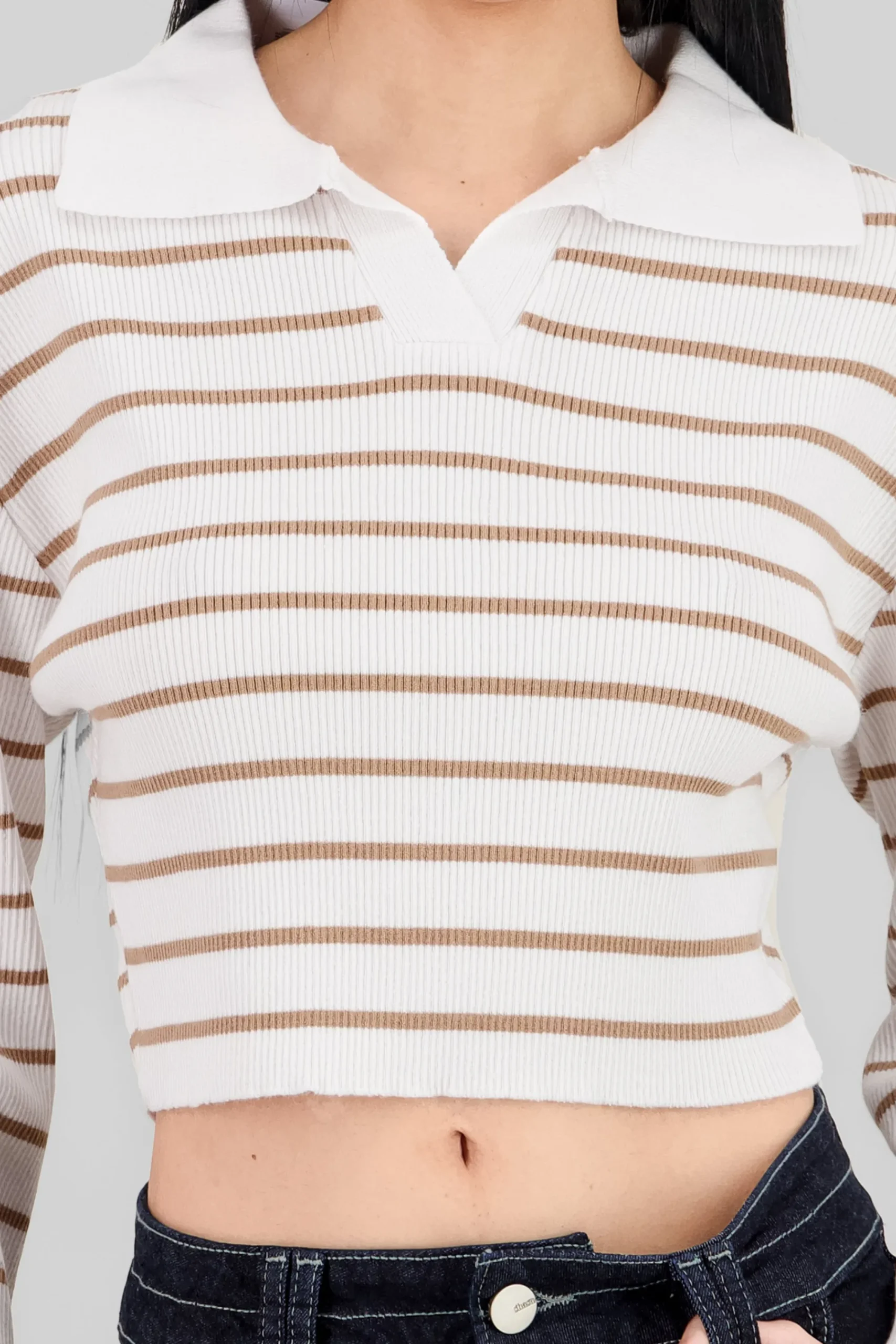 Shasa Striped Knit Polo Collar Sweater