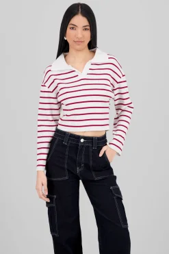 Shasa Striped Knit Polo Collar Sweater