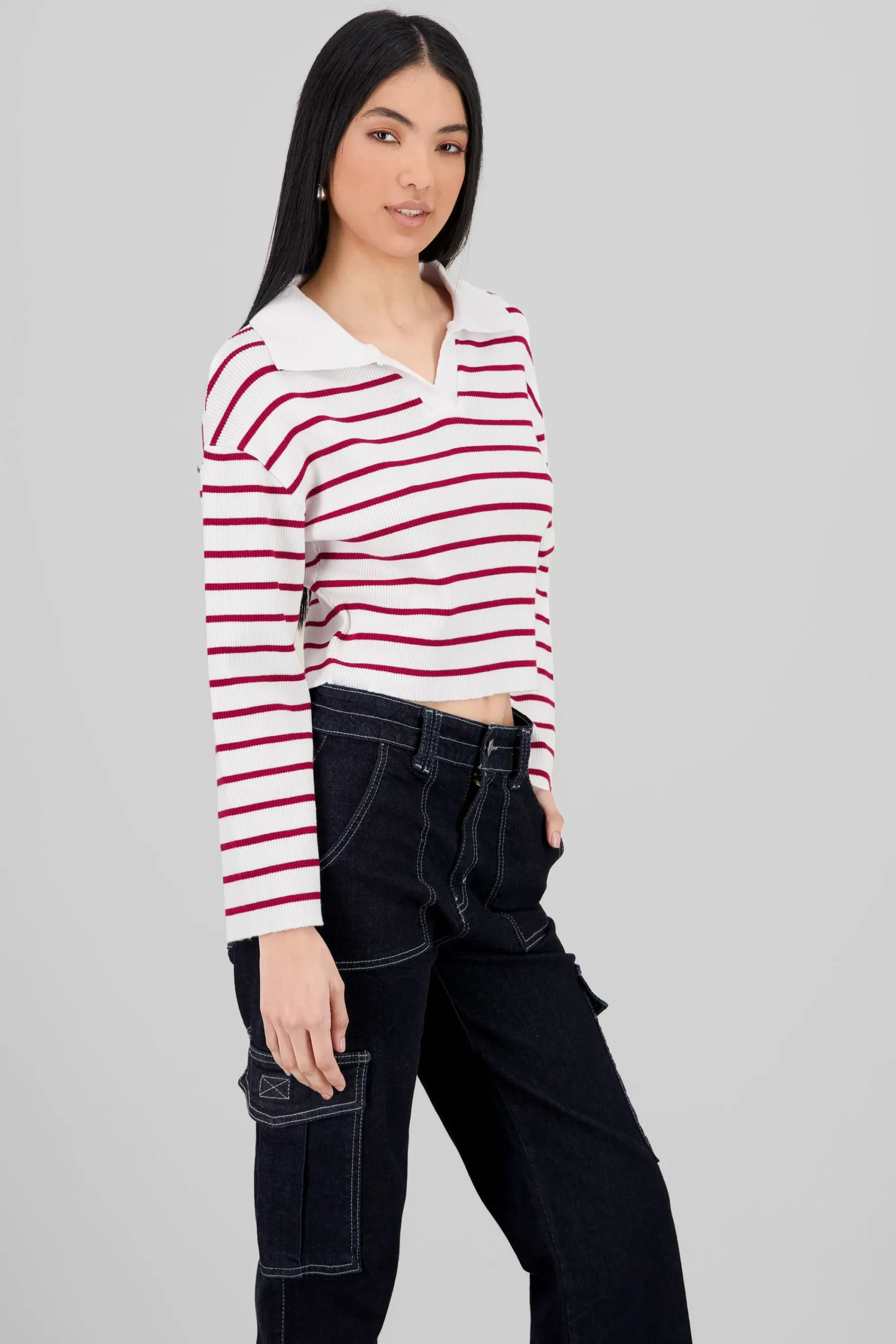 Shasa Striped Knit Polo Collar Sweater