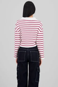 Shasa Striped Knit Polo Collar Sweater