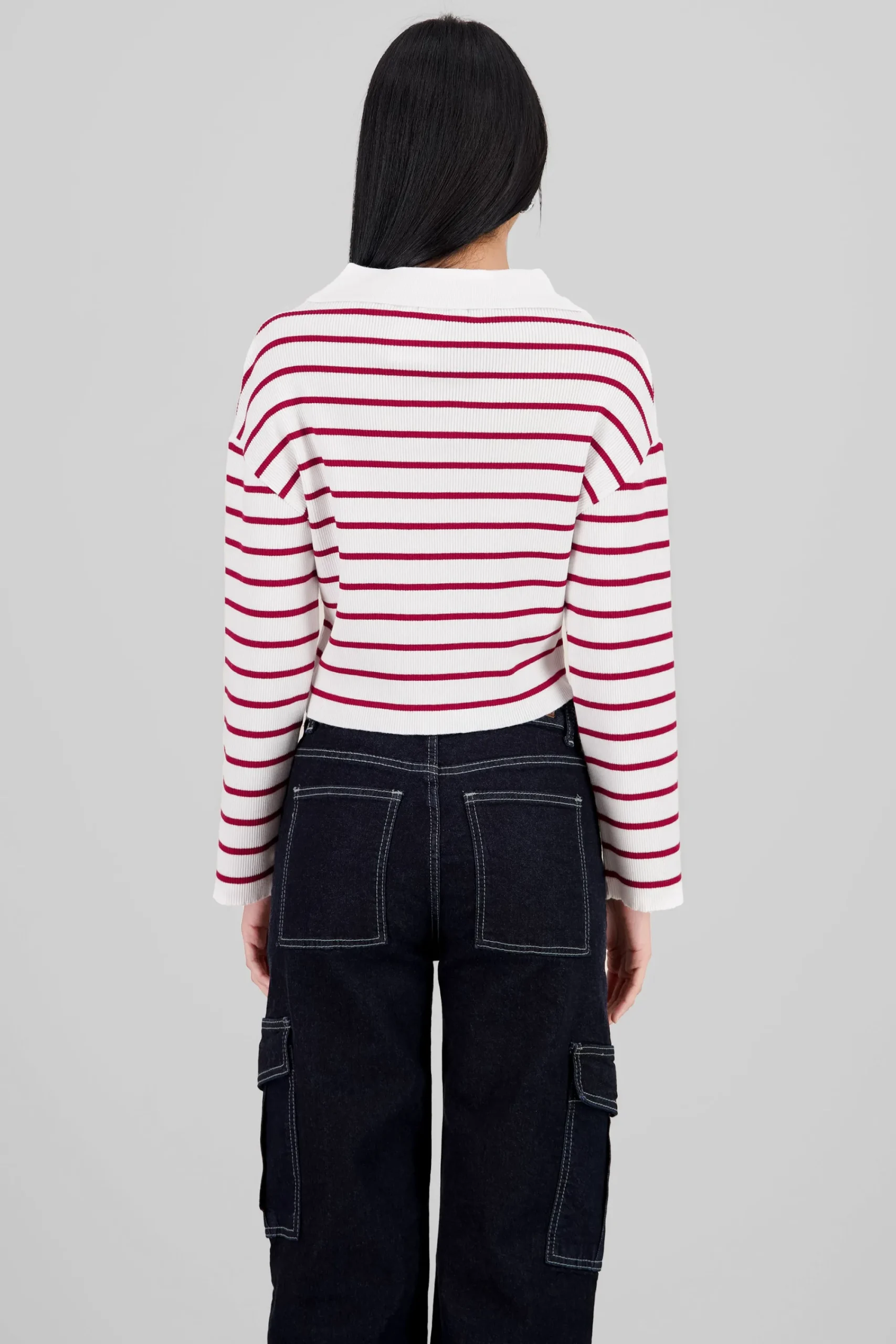 Shasa Striped Knit Polo Collar Sweater
