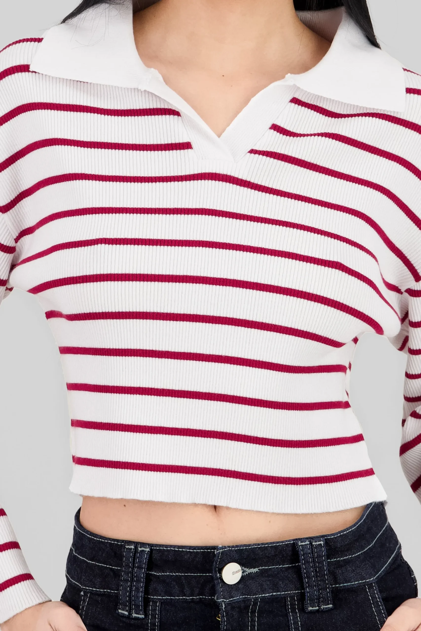 Shasa Striped Knit Polo Collar Sweater