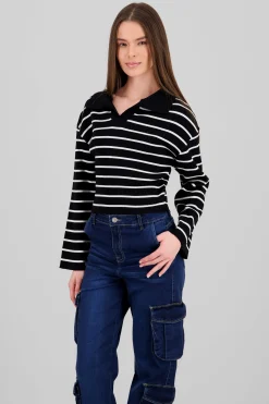 Shasa Striped Knit Polo Collar Sweater