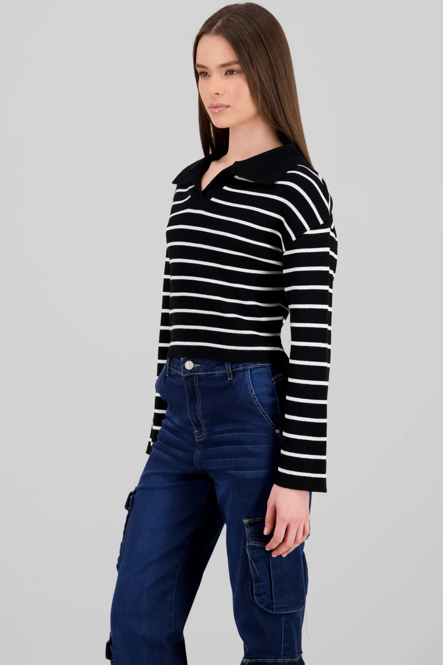 Shasa Striped Knit Polo Collar Sweater