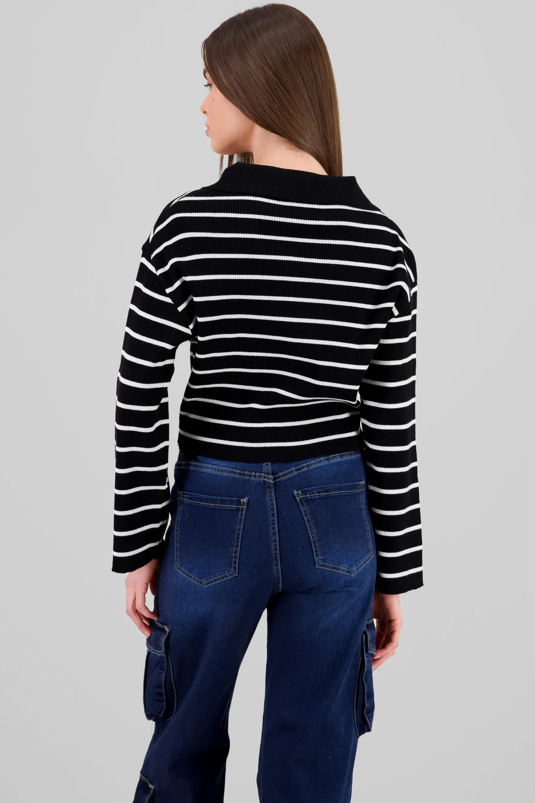 Shasa Striped Knit Polo Collar Sweater
