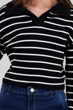 Shasa Striped Knit Polo Collar Sweater