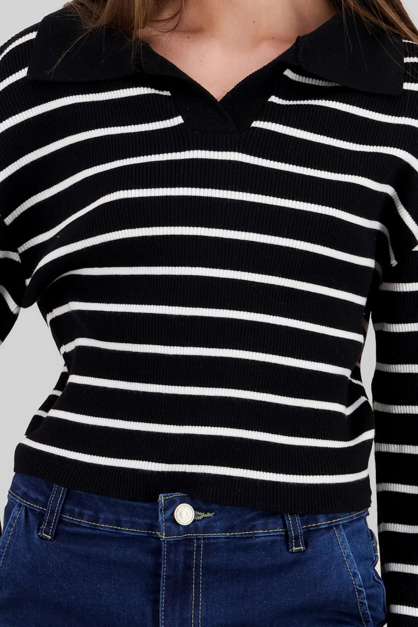 Shasa Striped Knit Polo Collar Sweater