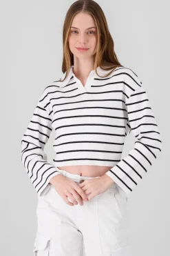 Shasa Striped Knit Polo Collar Sweater