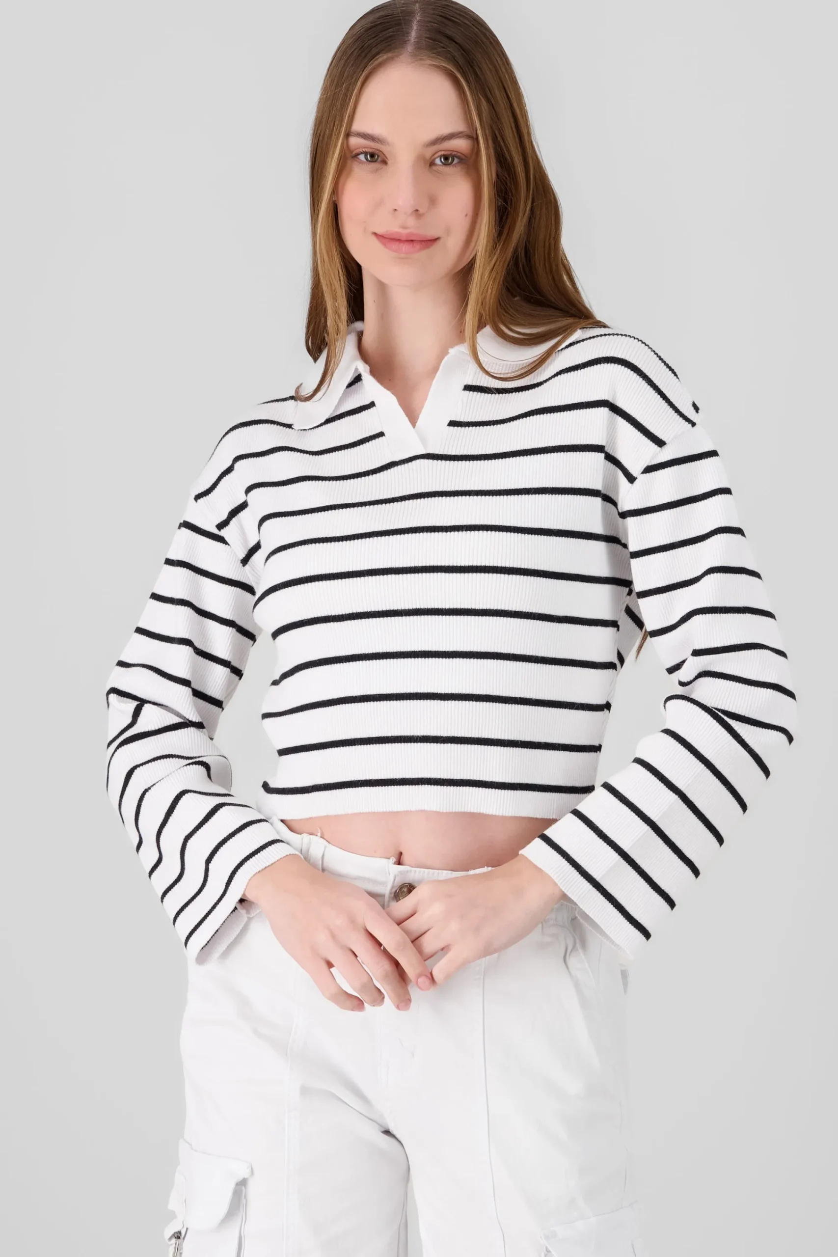 Shasa Striped Knit Polo Collar Sweater