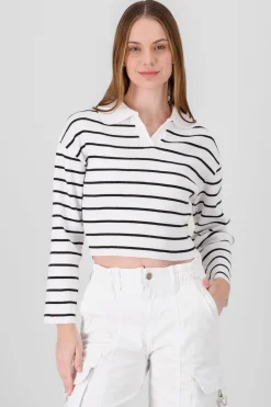 Shasa Striped Knit Polo Collar Sweater
