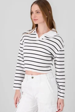 Shasa Striped Knit Polo Collar Sweater