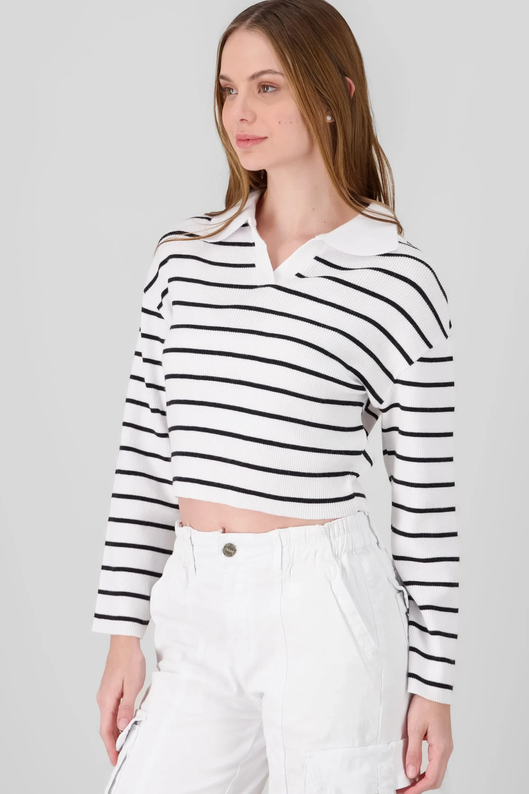 Shasa Striped Knit Polo Collar Sweater