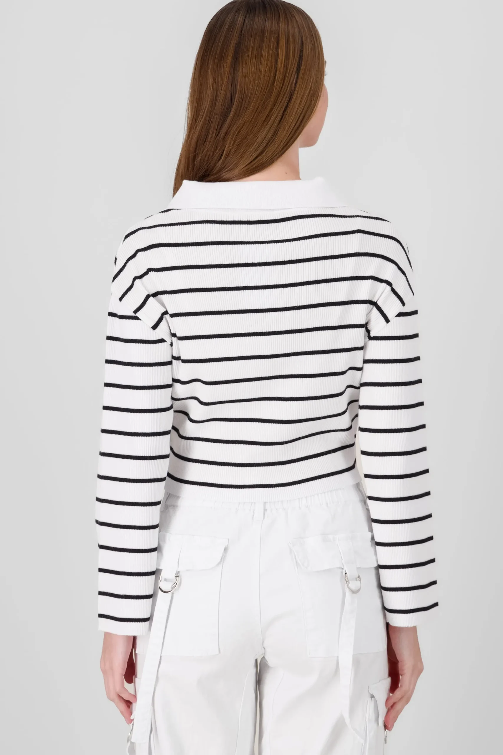 Shasa Striped Knit Polo Collar Sweater