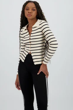 Shasa Striped Knit Polo Top