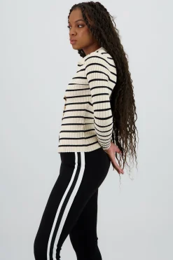 Shasa Striped Knit Polo Top