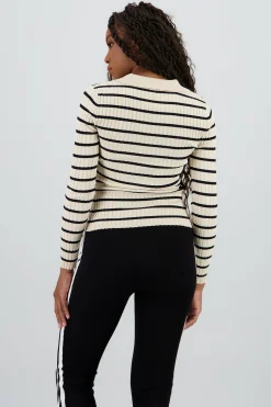 Shasa Striped Knit Polo Top