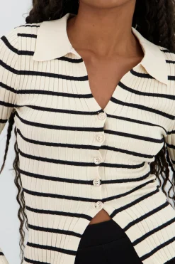 Shasa Striped Knit Polo Top