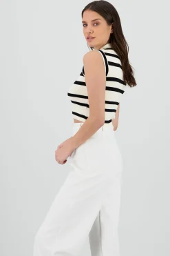 Shasa Striped Lightweight Polo Knit Top