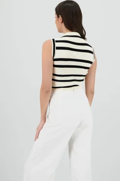 Shasa Striped Lightweight Polo Knit Top