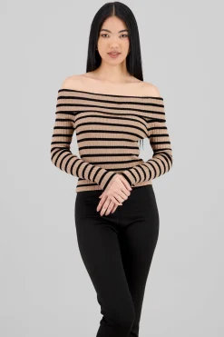 Shasa Striped Off Shoulder Long Sleeve Top