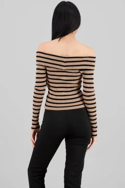 Shasa Striped Off Shoulder Long Sleeve Top