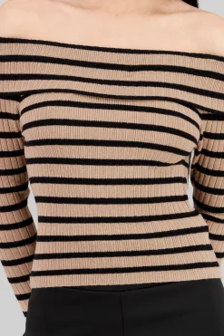 Shasa Striped Off Shoulder Long Sleeve Top
