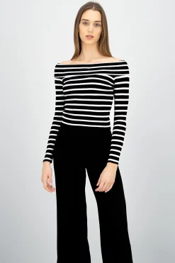 Shasa Striped Off Shoulder Long Sleeve Top