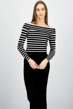 Shasa Striped Off Shoulder Long Sleeve Top