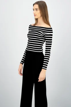 Shasa Striped Off Shoulder Long Sleeve Top