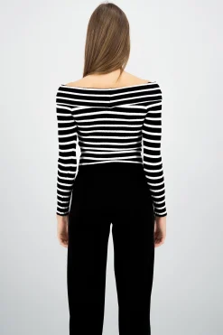Shasa Striped Off Shoulder Long Sleeve Top