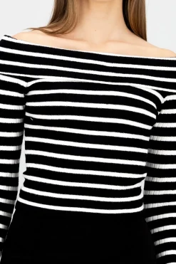Shasa Striped Off Shoulder Long Sleeve Top