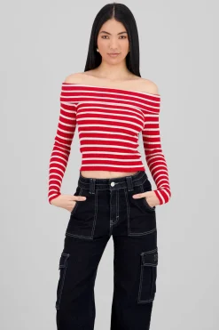 Shasa Striped Off Shoulder Long Sleeve Top
