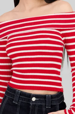 Shasa Striped Off Shoulder Long Sleeve Top