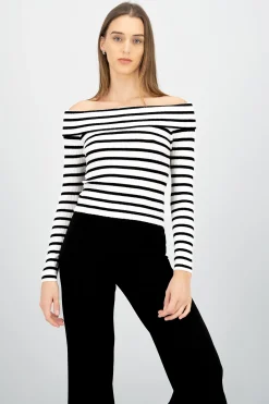 Shasa Striped Off Shoulder Long Sleeve Top