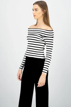 Shasa Striped Off Shoulder Long Sleeve Top
