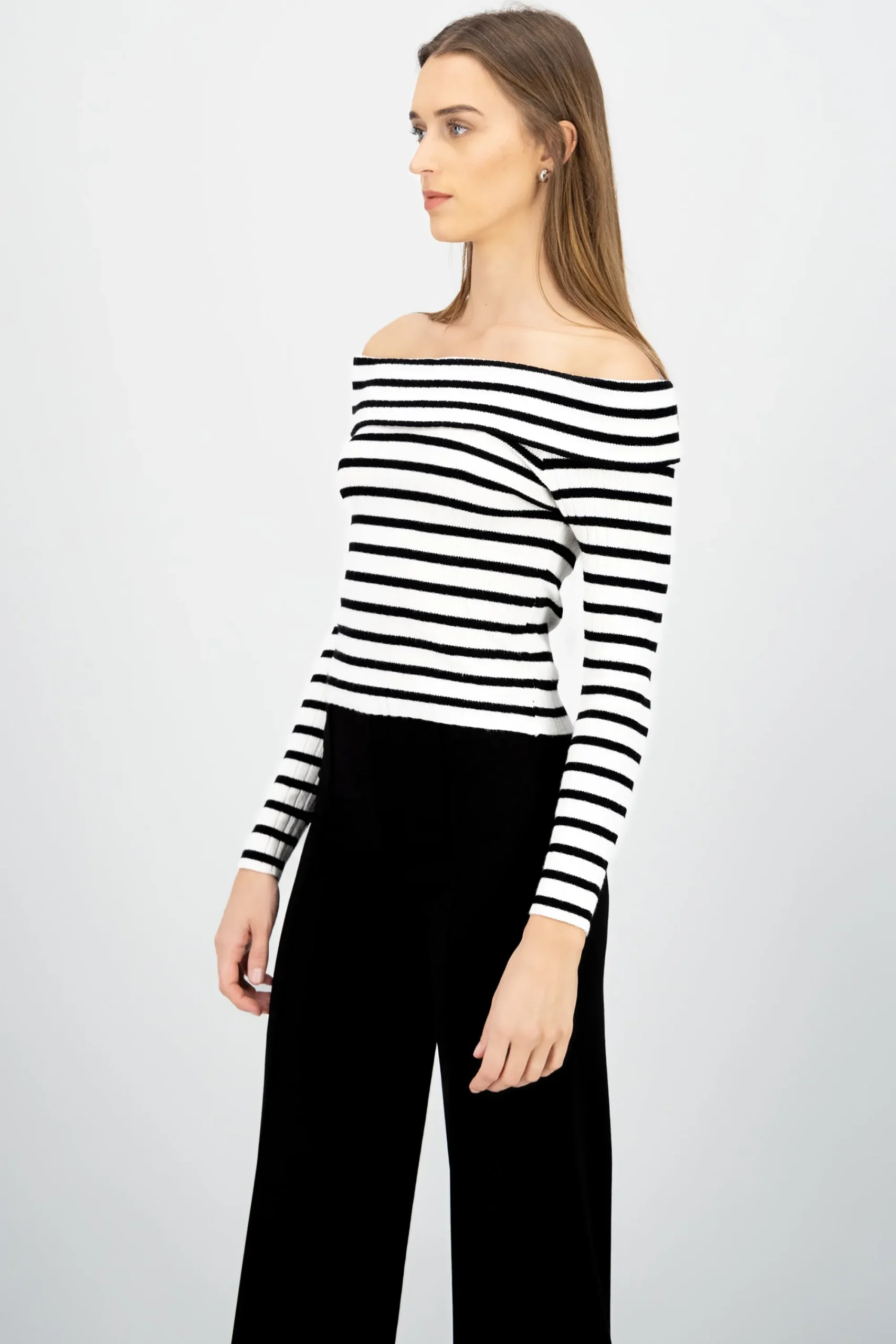 Shasa Striped Off Shoulder Long Sleeve Top