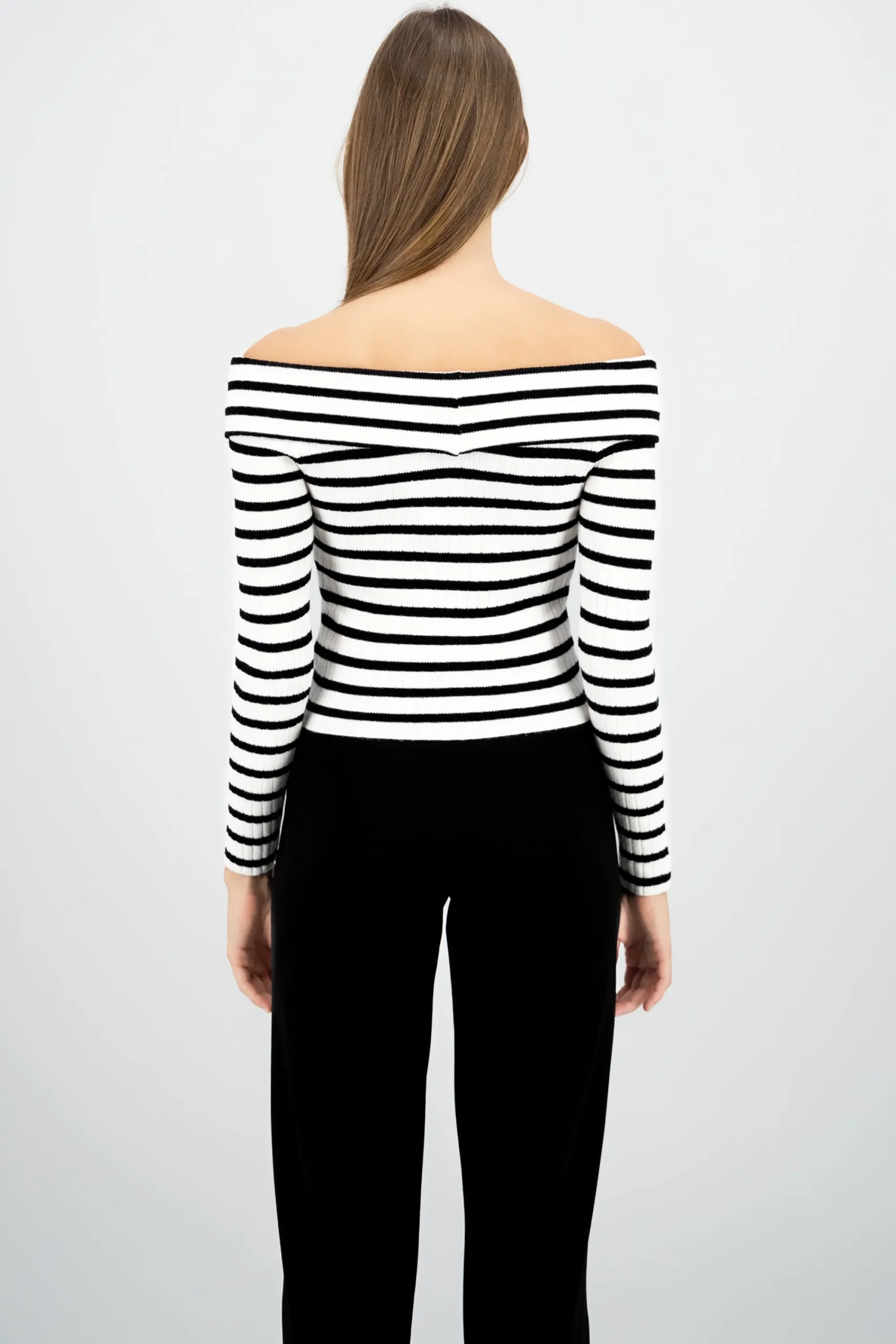 Shasa Striped Off Shoulder Long Sleeve Top