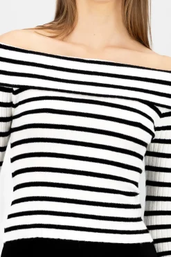 Shasa Striped Off Shoulder Long Sleeve Top