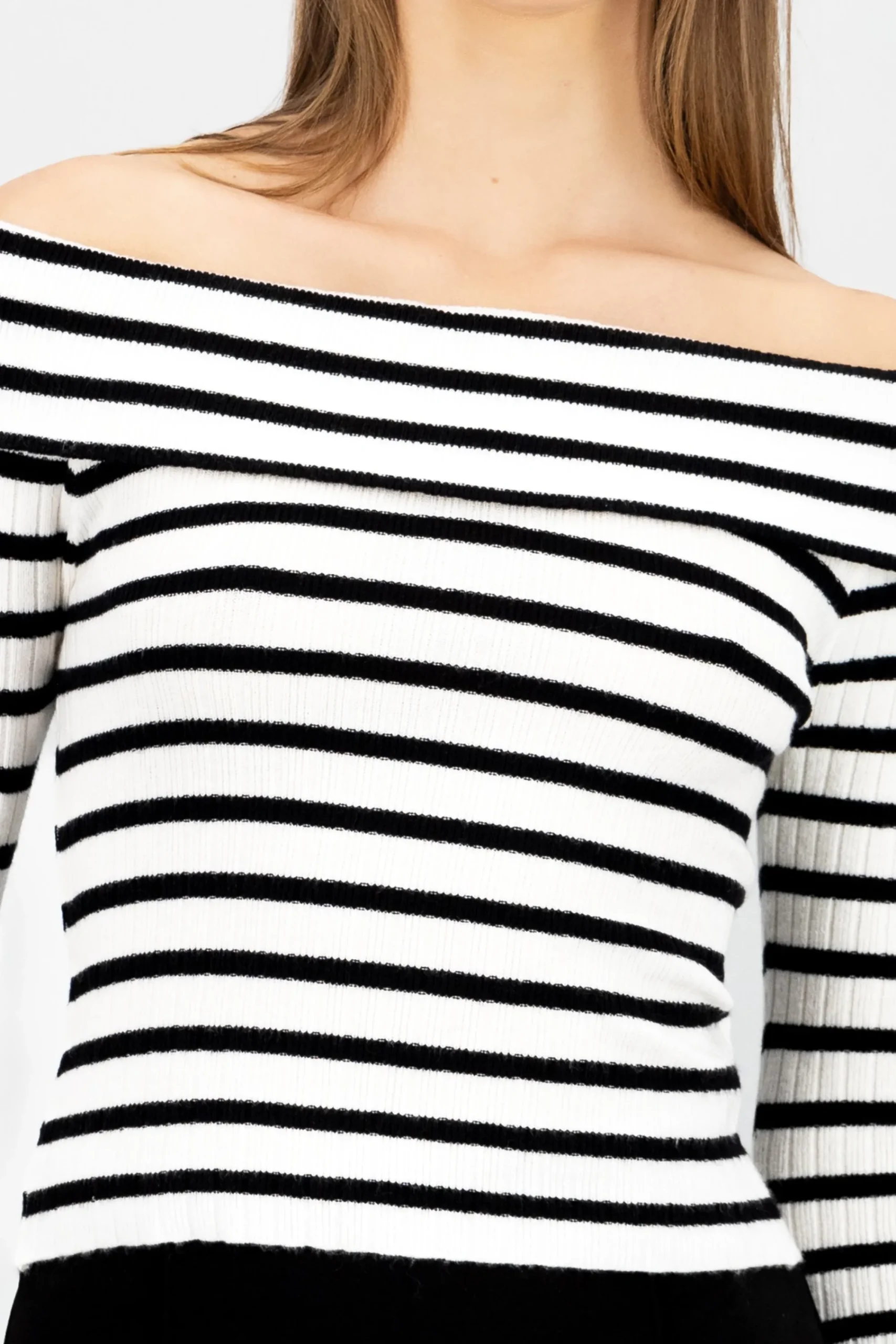 Shasa Striped Off Shoulder Long Sleeve Top