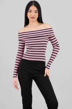 Shasa Striped Off Shoulder Long Sleeve Top