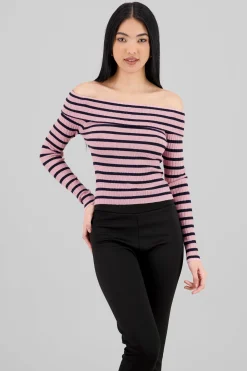 Shasa Striped Off Shoulder Long Sleeve Top