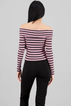 Shasa Striped Off Shoulder Long Sleeve Top