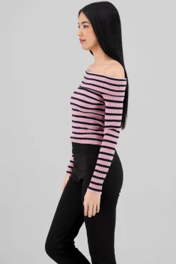 Shasa Striped Off Shoulder Long Sleeve Top