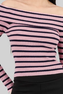 Shasa Striped Off Shoulder Long Sleeve Top