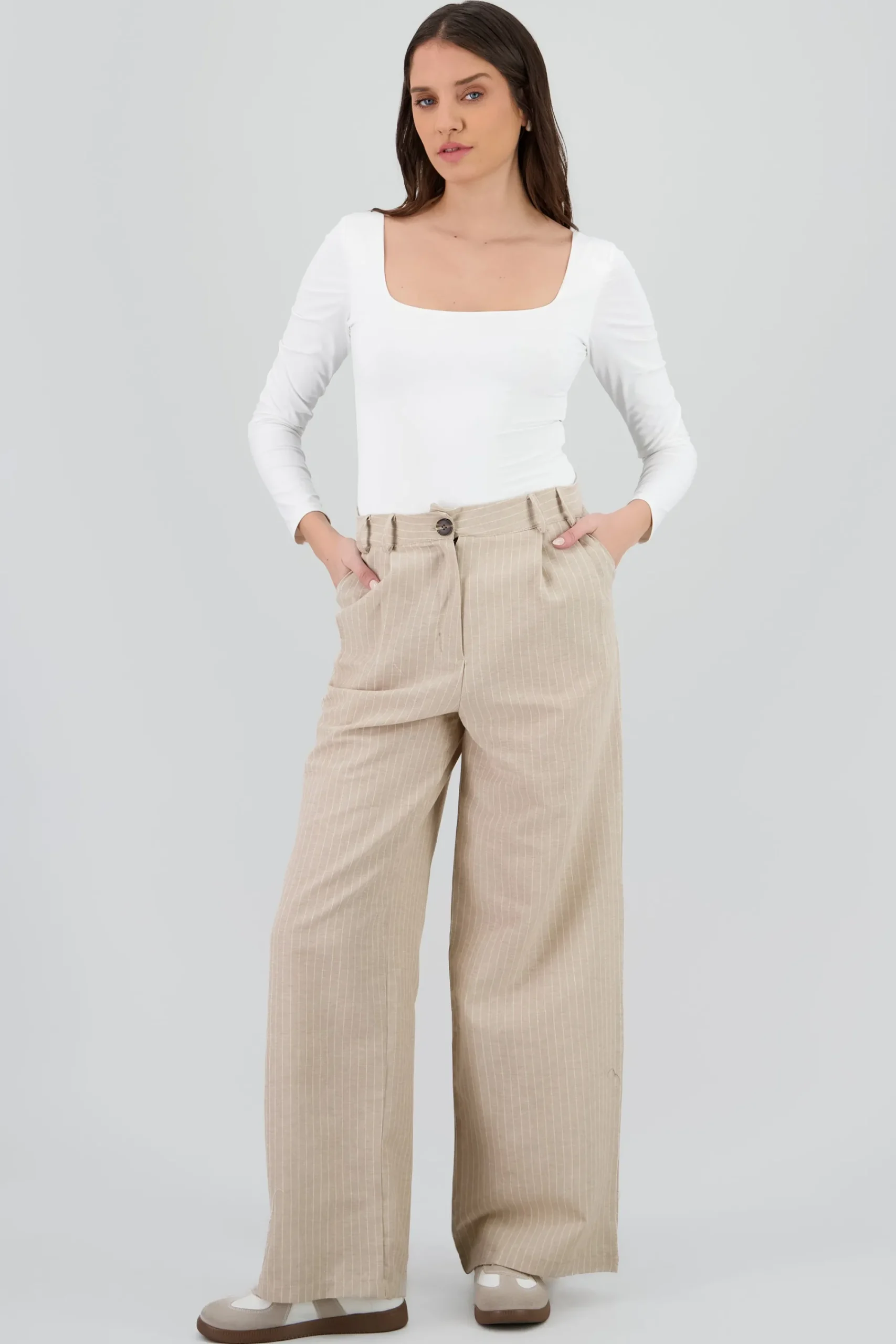 Shasa Striped Pants with Double Belt Loop Detail